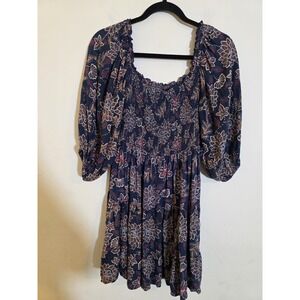 Angie Women's Size Large Floral/Paisley Printed Puff Sleeve Boho, Festival Dress